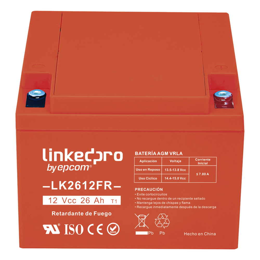 Batería de respaldo 12 V| 26 Ah | AGM | Certificada UL94-V0 Retardante a la Flama | Especial para Seguridad Electrónica | UPS | Sistemas de
