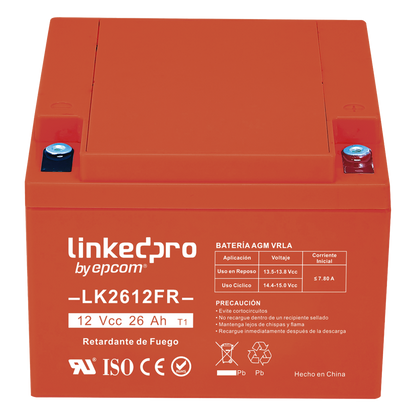 Batería de respaldo 12 V| 26 Ah | AGM | Certificada UL94-V0 Retardante a la Flama | Especial para Seguridad Electrónica | UPS | Sistemas de
