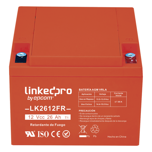 Batería de respaldo 12 V| 26 Ah | AGM | Certificada UL94-V0 Retardante a la Flama | Especial para Seguridad Electrónica | UPS | Sistemas de