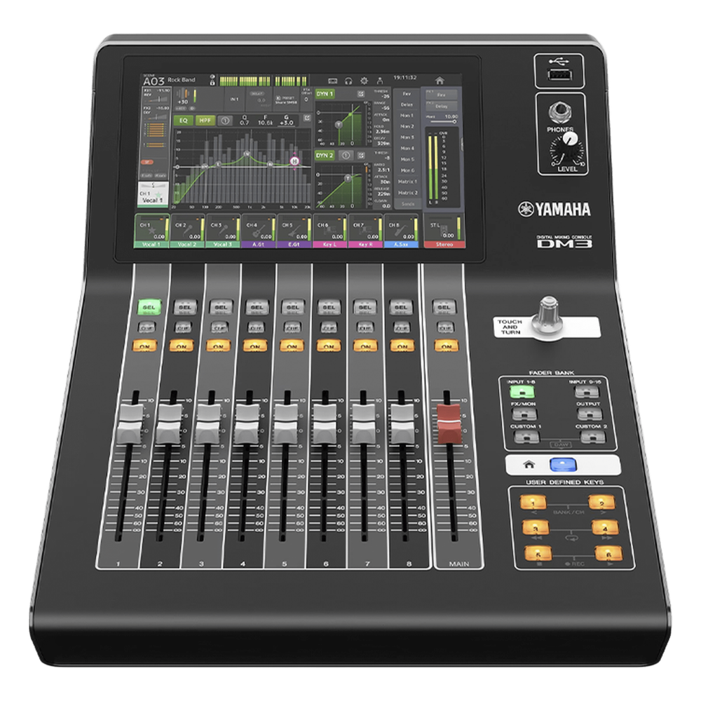 Mezcladora digital para grabación o en vivo 16 x 8 pantalla tactil 9" con puertos Dante incorporado