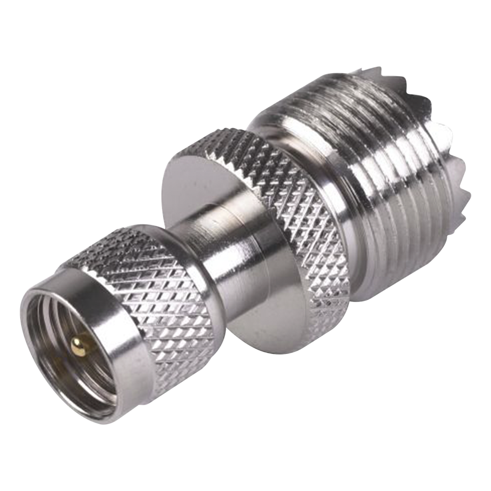 Adaptador en Línea de Conector Mini UHF Macho a UHF Hembra (SO-239), Níquel/ Oro/ Teflón