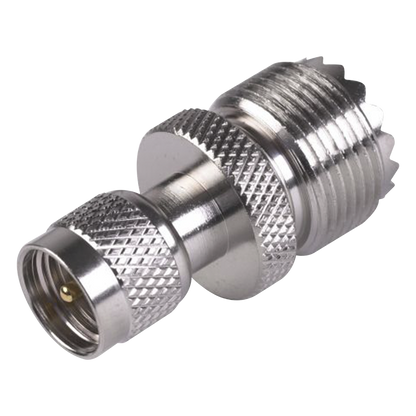 Adaptador en Línea de Conector Mini UHF Macho a UHF Hembra (SO-239), Níquel/ Oro/ Teflón