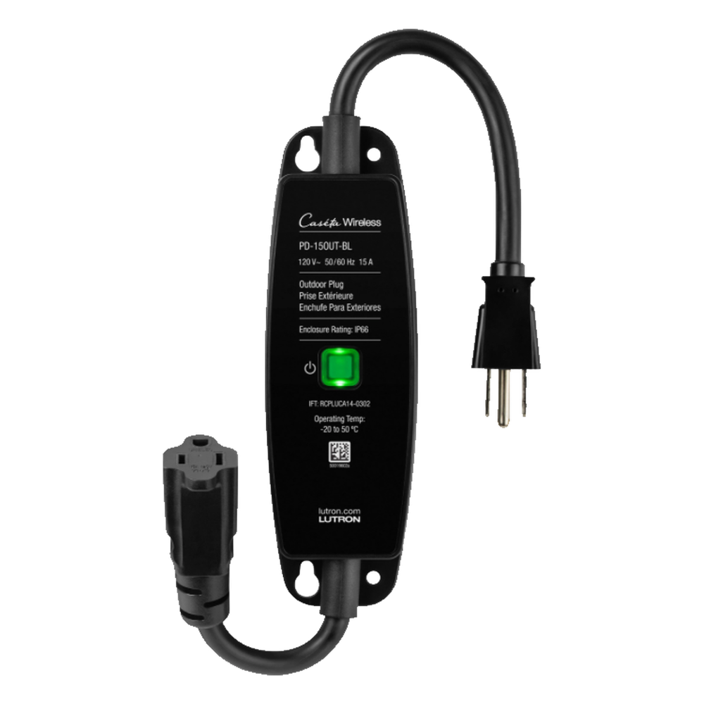 Enchufe inteligente para exteriores de 120 V y 15 A para iluminación y motores de 1/2 HP, con control Pico directo o app y geovallado mediante Smart