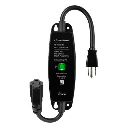Enchufe inteligente para exteriores de 120 V y 15 A para iluminación y motores de 1/2 HP, con control Pico directo o app y geovallado mediante Smart