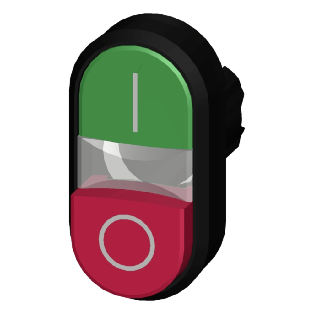 Botón doble tipo domino de plástico 3SU10003BB420AK0, son holder ni bloque de contactos, color Verde/Rojo