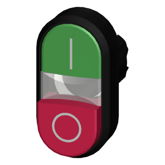 Botón doble tipo domino de plástico 3SU10003BB420AK0, son holder ni bloque de contactos, color Verde/Rojo