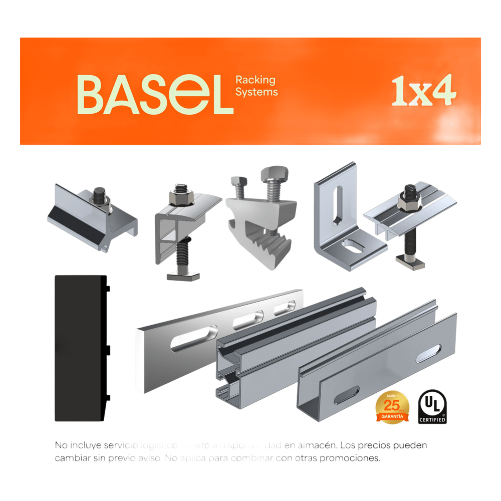 Kit Basel Sistema de Montaje Solar para 4 Módulos / Inclinación 10° / Para Módulo 645 W / Dimensiones del Módulo 2.382 m (7.8 ft) x 1.134 m (3.7 ft)