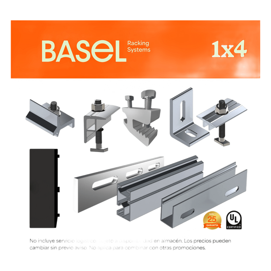 Kit Basel Sistema de Montaje Solar para 4 Módulos / Inclinación 10° / Para Módulo 645 W / Dimensiones del Módulo 2.382 m (7.8 ft) x 1.134 m (3.7 ft)