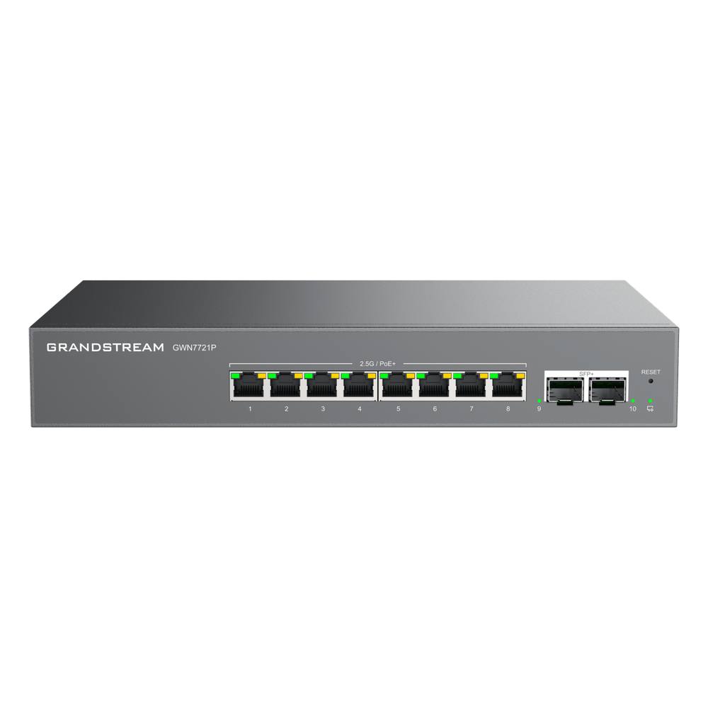 Switch L2 Lite Administrable de 10 Puertos / 8 Puertos Ethernet 2.5 Gigabits / 2 Puertos SFP+ 10 Gigabits / PoE+ 802.3af/at / VLAN 802.1Q / QoS