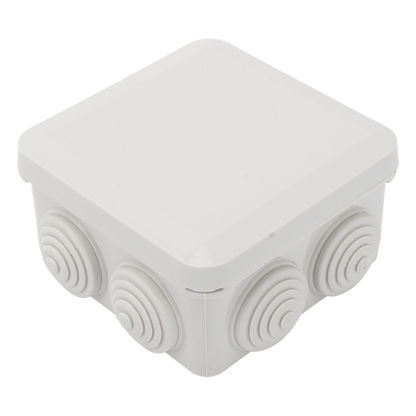 Caja Estanca, Derivación, Conexión de Plástico (89 X 89 X 50 mm) con 7 Glándulas de Goma. Para Instalaciones Comerciales, Residenciales e