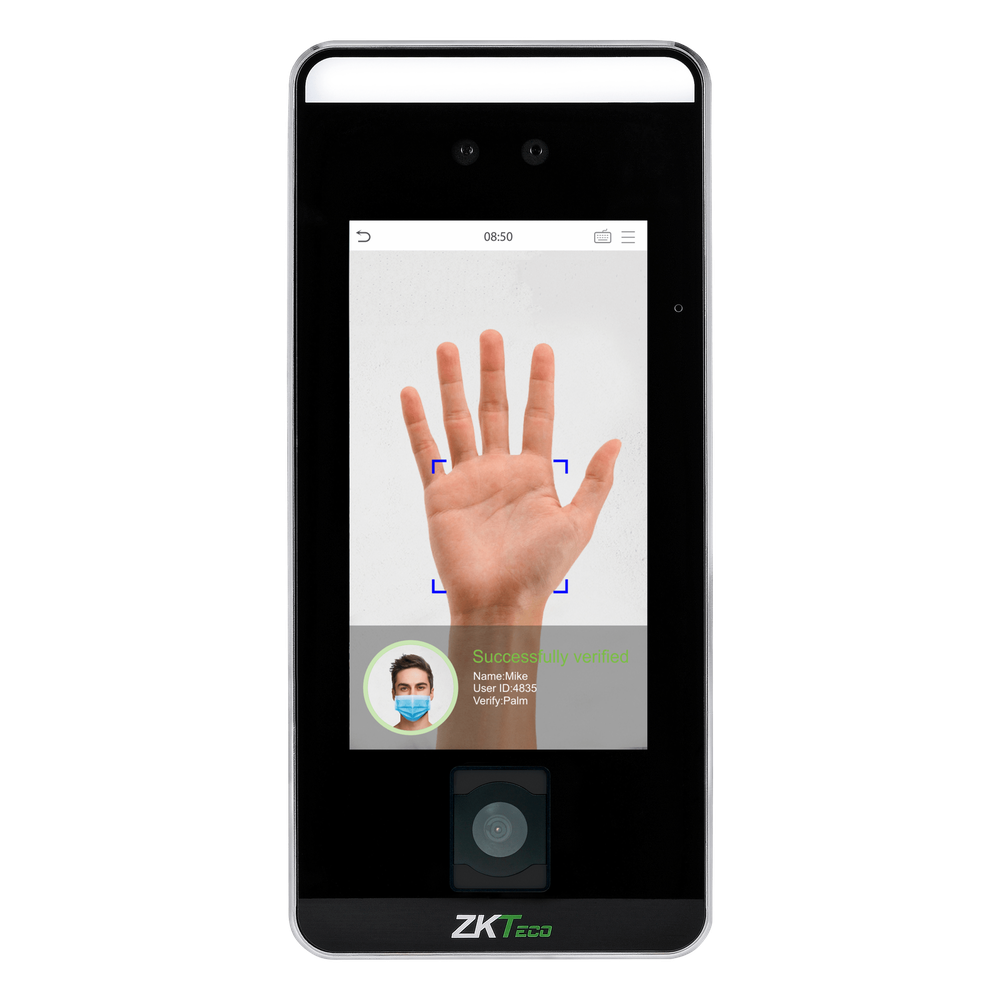 Terminal Biométrico de Reconocimiento Facial / QR Code / Palm Vein / Detección de Mascarillas / Touchless / 5" Touch Screen / 6000 Plantillas