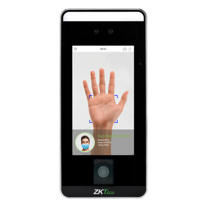 Terminal Biométrico de Reconocimiento Facial / QR Code / Palm Vein / Detección de Mascarillas / Touchless / 5" Touch Screen / 6000 Plantillas