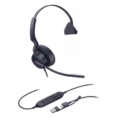 Auriculares Yealink UH46 Mono con cancelación de ruido por IA para Microsoft Teams, USB-C/A e indicador de ocupado