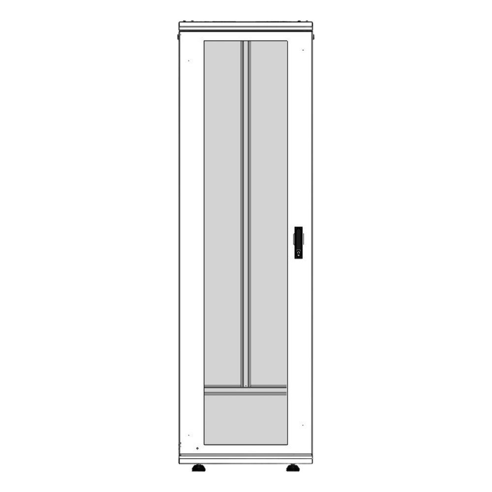 Gabinete Rack 42 Unidades / Piso 19 Pulgadas / Puerta Cristal Templado / Capacidad Carga 1000 Kg / Acero Calibres 16-18-20 / Ventilación Superior