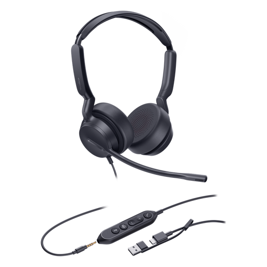 Yealink Auriculares UH42 SE Dual para Microsoft Teams con cancelación de ruido, USB-C/A y 3,5 mm, indicador de ocupado y listos para usar. Auriculares