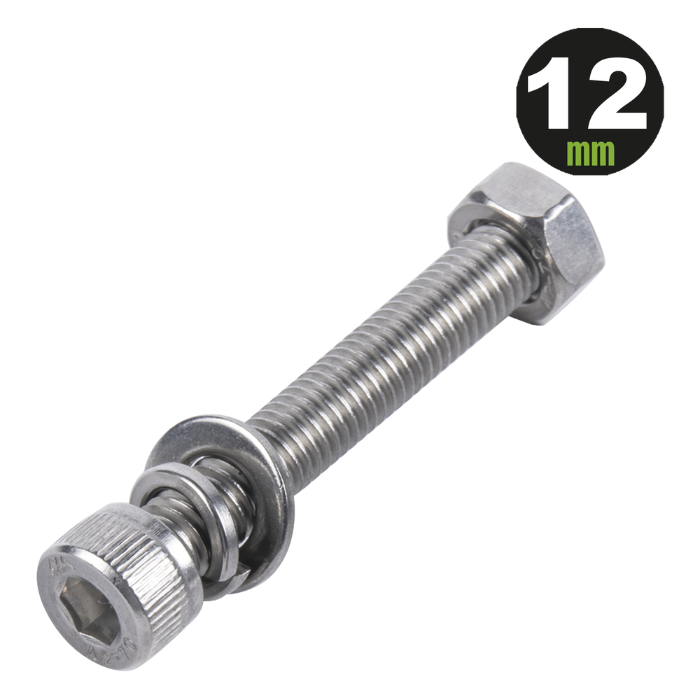 1 Tornillo Allen Milimétrico de Acero Inoxidable M8-1.25 x 12/ Con 1 Tuerca, 1 Arandela de Presión y 1 Plana / Para Montajes de Módulos Foto