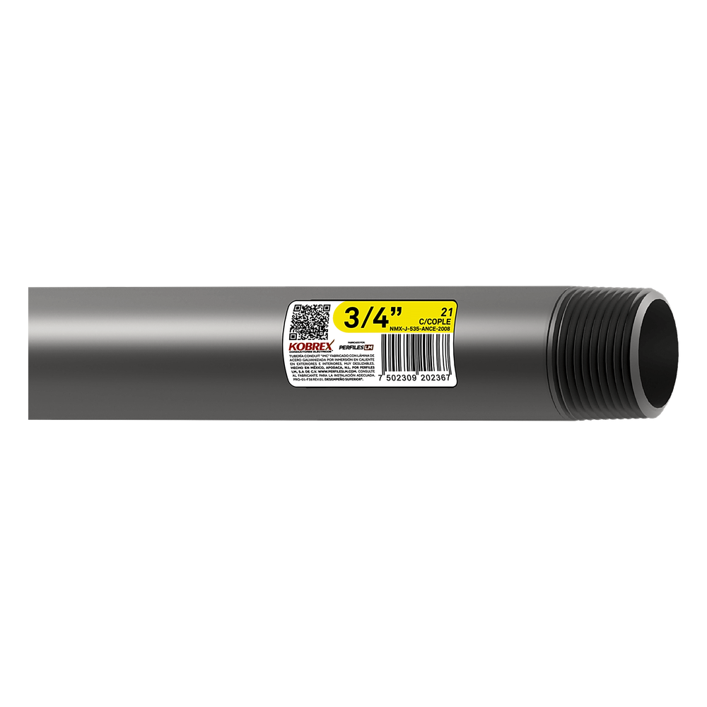 Tubo Conduit Pared Gruesa de Acero Galvanizado de 1 1/2" x 3 m / Recubrimiento Zinc Interior y Exterior / Inmersión en Caliente / Etiqueta Amarilla