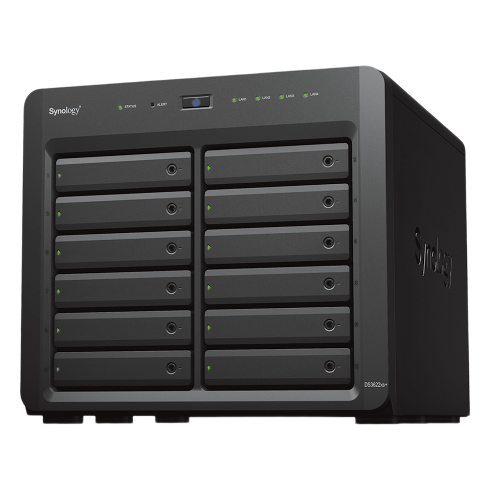 Servidor NAS Synology DiskStation DS3622xs+ | 12 Bahías | Intel Xeon 6 Núcleos | 16 GB DDR4 ECC | 10GbE RJ-45 | Expansión Hasta 36 Bahías | RAID F1
