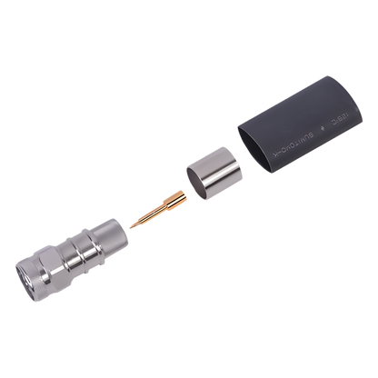 Conector N Macho Hexagonal de Anillo Plegable / Cable LMR-600, CNT-600, LP-600, Belden 7977A / Cuerpo Bronce Plateado / Contacto Oro / Aislante Teflón