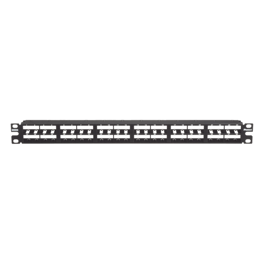Panel de Parcheo Modular Mini-Com (Sin Conectores), Plano, Sin Blindaje, Alta Densidad, Identificación Con Etiqueta Adhesiva, de 48 Puertos, 1 UR