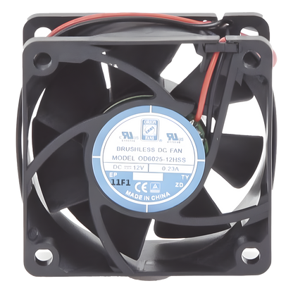 Ventilador Anticondensante Axial Cuadrado, 60x60x25 mm, 12 Vcc, 4390 RPM, 1.8 W, 0.15 A, Flujo de Aire de 25.0 CFM, Unión Sellada.