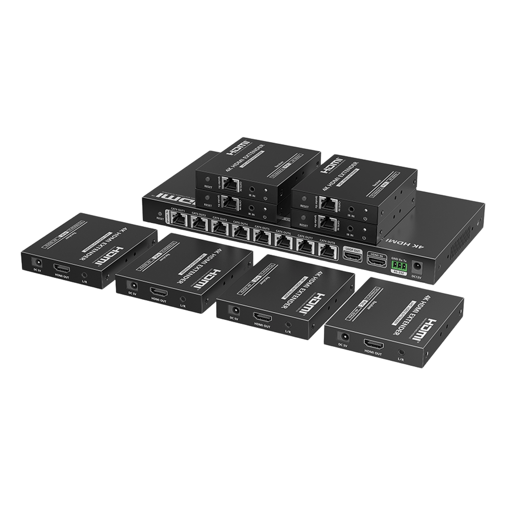 Kit Divisor y Extensor HDMI | 1x8 | Hasta 70 m |Resolución 4K @ 60 Hz | Cat 6/6a/7 | IPCOLOR | CERO LATENCIA | Puerto S/PDIF | EDID | RS232 | Salida