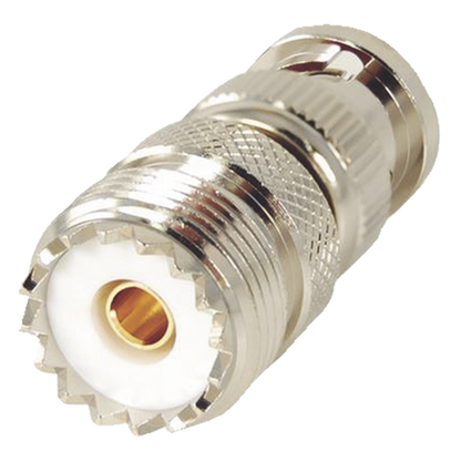 Adaptador en Linea para 50 Ohm, Conector BNC Macho-UHF Hembra (SO-239), Níquel/ Oro/ Delrin