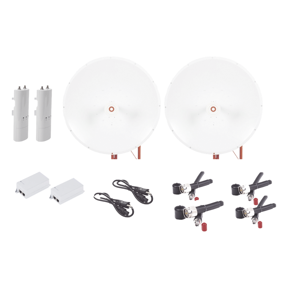 Kit completo de radio C5C con Antena TXP4865D34DP de 34 dBi, Frecuencia (4.9-6.5 GHz), para hasta 65 km, PoE, cable de alimentación y Jumpers