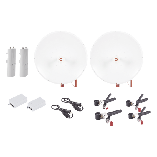 Kit completo de radio C5C con Antena TXP4865D34DP de 34 dBi, Frecuencia (4.9-6.5 GHz), para hasta 65 km, PoE, cable de alimentación y Jumpers