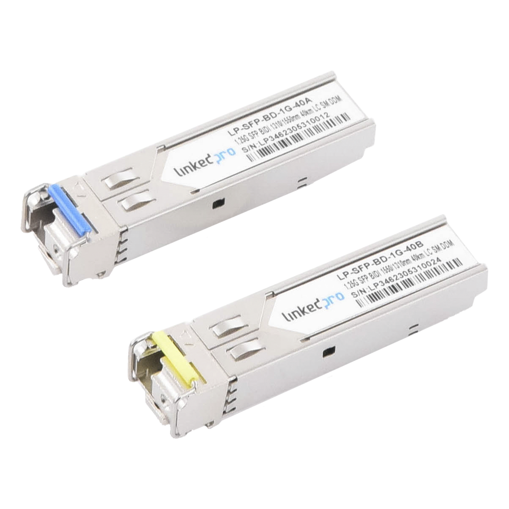 Transceptores Ópticos Bidireccionales SFP (Mini-Gbic) / Monomodo 1310 & 1550 nm / 1.25 Gbps / 1000BASE-BX / Conector LC/UPC Simplex / DDM / Hasta 40