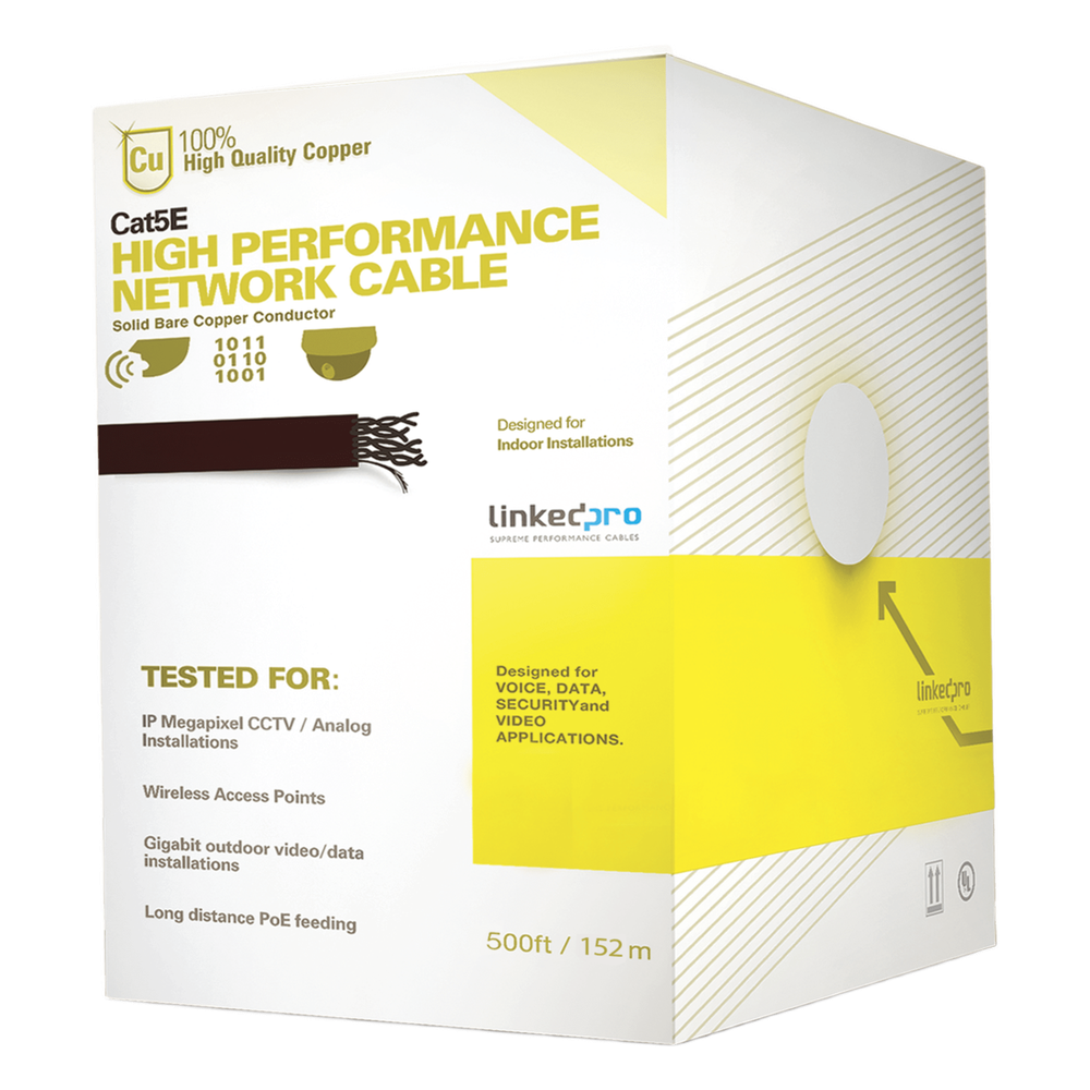 Cable Cat5e de Alto Rendimiento Certificaciones ETL, UL, de 152.5 Metros (500 Pies) de Color Blanco, para Aplicaciones en Video Vigilancia, Redes de