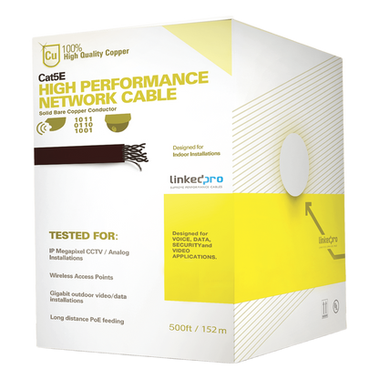 Cable Cat5e de Alto Rendimiento Certificaciones ETL, UL, de 152.5 Metros (500 Pies) de Color Blanco, para Aplicaciones en Video Vigilancia, Redes de