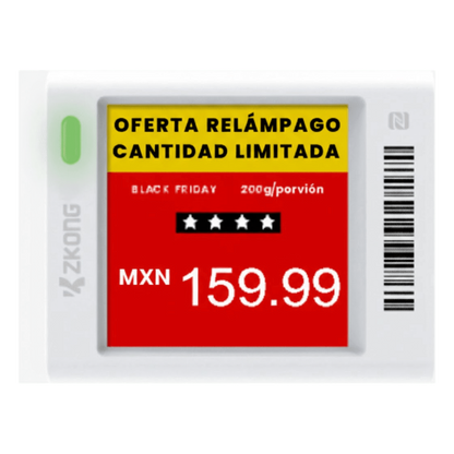 Etiqueta Electrónica de Estantería ESL 1.5" / Pantalla EPD Gráfica Matriz de Puntos 152x152 píxeles / 4 Colores (Negro Blanco Rojo Amarillo) / BLE