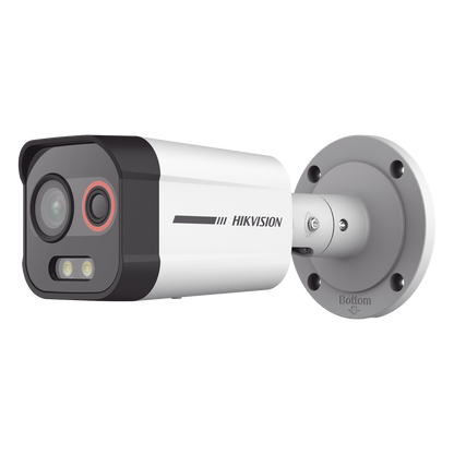 Cámara Bala IP Térmica y Óptica Biespectral para prevenir incendios/ Detección de fuego / Medición de Temperatura / Resolución Óptica 4 MP ColorVu