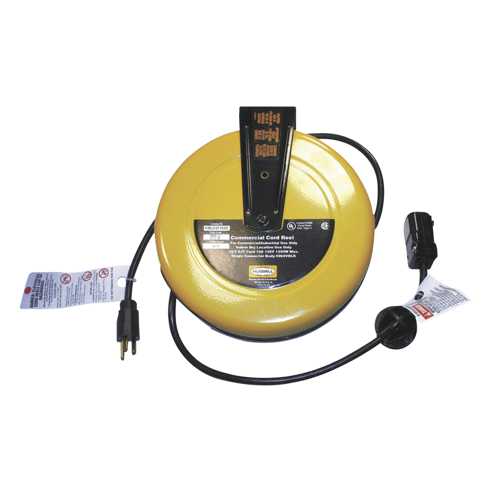 Carrete de Cable comercial (16/3 rudo), para 125 V CA, 10 A, 7.6 m de longitud con conector HBL5969VBLK