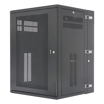 Gabinete PanZone de Montaje en Pared, de 19in, Puerta Ventilada, 18 UR, 635mm de Profundidad, Color Negro