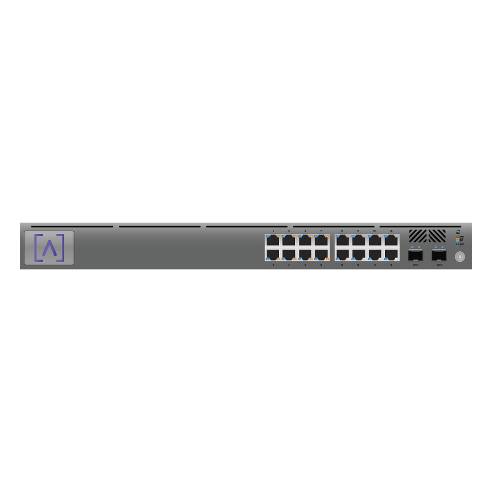 Switch Gigabit PoE+ Administrable / 16 puertos 10/100/1000 Mbps + 2 Puertos SFP Uplink / Presupuesto PoE hasta 120W / Administración Gratuita en la