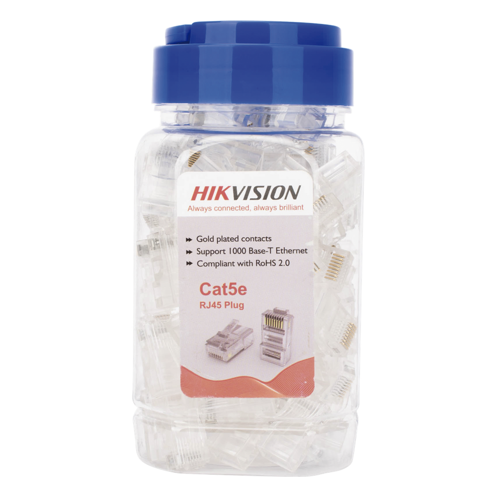 Bote con 100 Piezas de Plug Modular RJ45 / Cat 5e / Chapado en Oro a 15 Micras / Sin Blindaje / Facil Instalación / Uso Interior / Soporta Norma