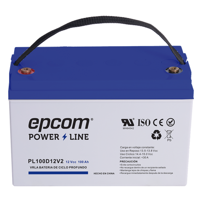 Batería AGM-VRLA Ciclo Profundo / 12 Vcc / 100 Ah / Carcasa UL94-HB / Terminales T4 / Aplicaciones Fotovoltaicas y de Emergencia