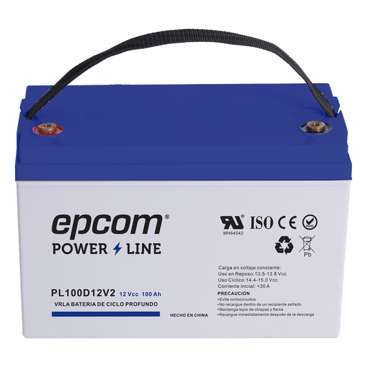 Batería AGM-VRLA Ciclo Profundo / 12 Vcc / 100 Ah / Carcasa UL94-HB / Terminales T4 / Aplicaciones Fotovoltaicas y de Emergencia
