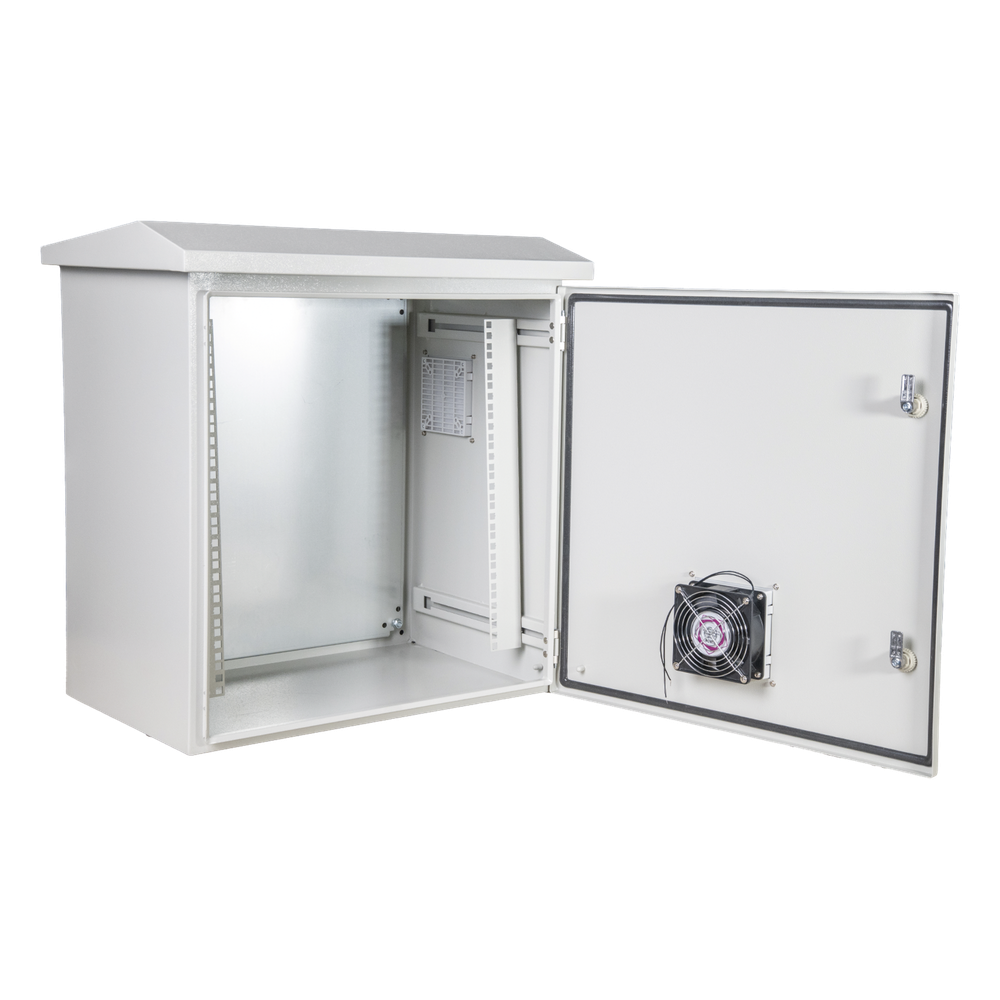 Gabinete con Rack 19" 11U de Acero / IP55 / Exterior o interior / Placa Trasera Interna/ Ventilador / Ventilas / Filtros / Terminal de Tierra / 593 x