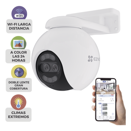 Cámara PT / Wi-Fi / Lente Dual / Panorámica 360° / Resolución 4K / Visión Nocturna ColorFULL / IA Detección de Humanos y Vehiculos / Alarma con