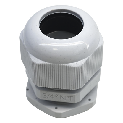 Conector Plástico Blanco Tipo Glándula para Rosca NPT 3/4"