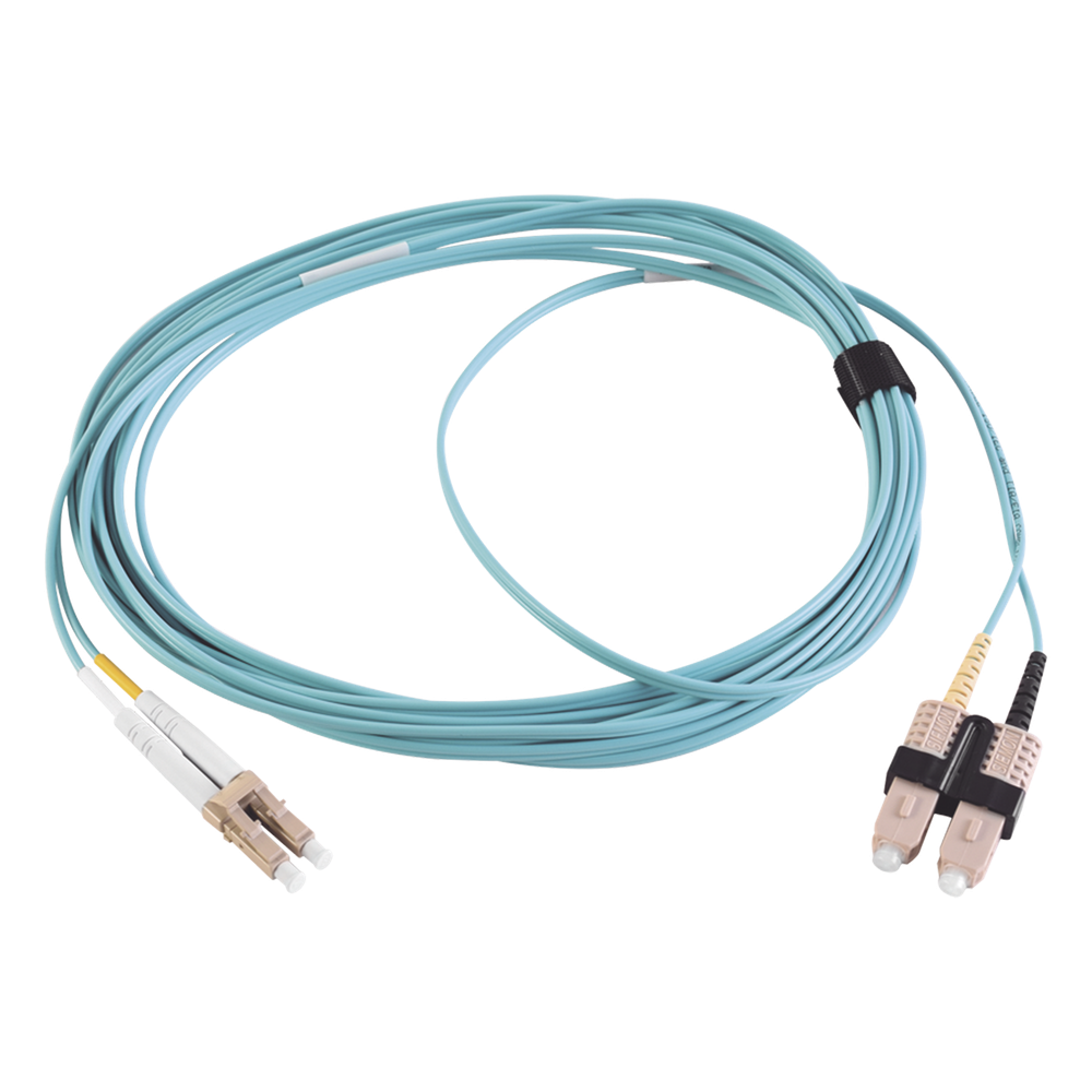 Jumper de Fibra Óptica Multimodo 50/125 XGLO OM3, LC-SC Duplex, OFNR, Color Aqua, 5 Metros (16.40 Pies)
