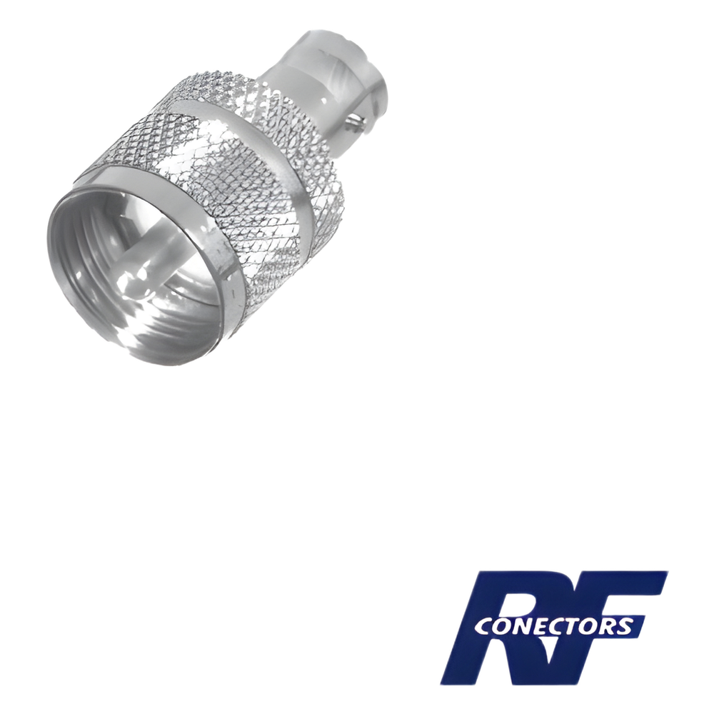 Adaptador en Línea para 50 Ohm, Conector BNC Hembra-UHF Macho (PL-259), Níquel/ Plata/ Delrin