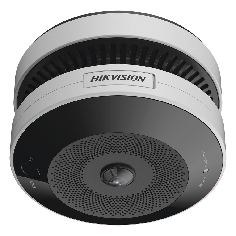 (HikFire) Mini Fisheye IP 4 Megapixel con Detector de Humo Puntual / Autónomo / Entrada y Salida de Alarma / 15 mts IR / PoE / WDR 120 dB / Alarma de