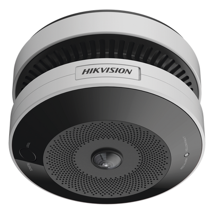 (HikFire) Mini Fisheye IP 4 Megapixel con Detector de Humo Puntual / Autónomo / Entrada y Salida de Alarma / 15 mts IR / PoE / WDR 120 dB / Alarma de