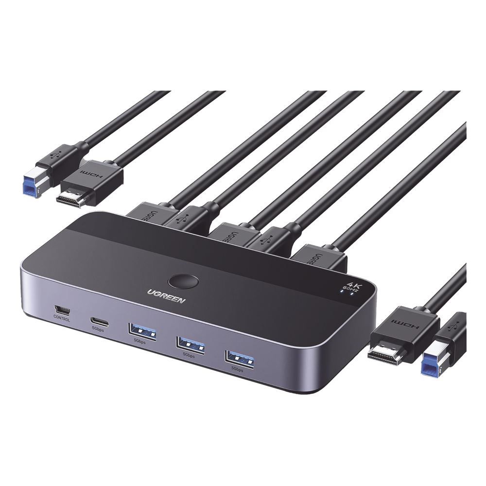 Conmutador KVM HDMI 4K | HDMI 2.0 | 2 Entradas 1 Salida | 4 Puertos USB 3.0 (3 USB-A *1 USB-C) | Soporta 4K@60Hz | HDR | Indicador Led | Compatible