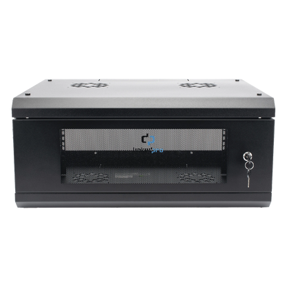 Gabinete de Pared con Puerta de Cristal Templado, 455mm de Profundidad, 4U Rack de 19'', Acero Reforzado