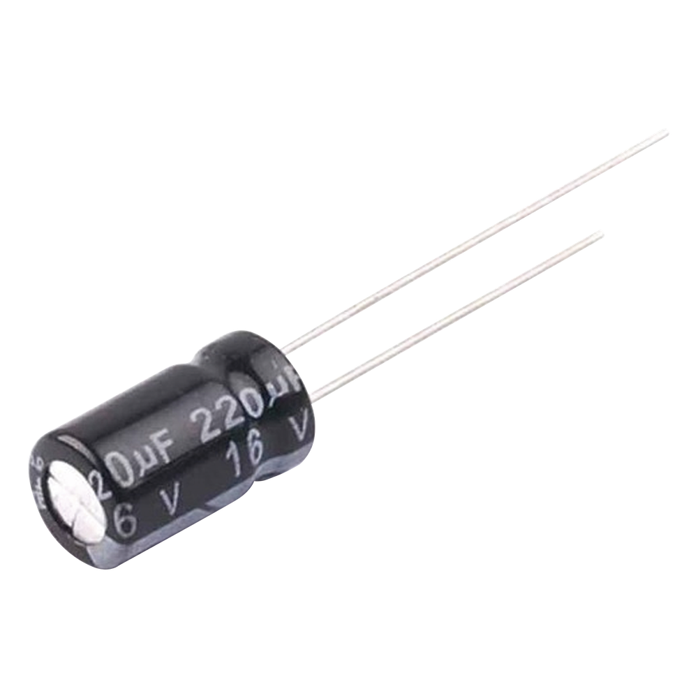 Capacitor Electrolítico en Aluminio, Radial de 220 µFd, 16 Vcc, 105 °C, 6.3 x 11 mm